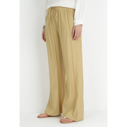 Beżowe Spodnie z Gumką w Pasie Angelona ze sklepu Born2be Odzież w kategorii Spodnie damskie - zdjęcie 153232698