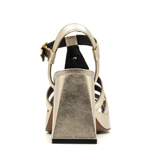 Złote skórzane sandały na masywnym słupku KR4550 39 promocyjna cena NESCIOR