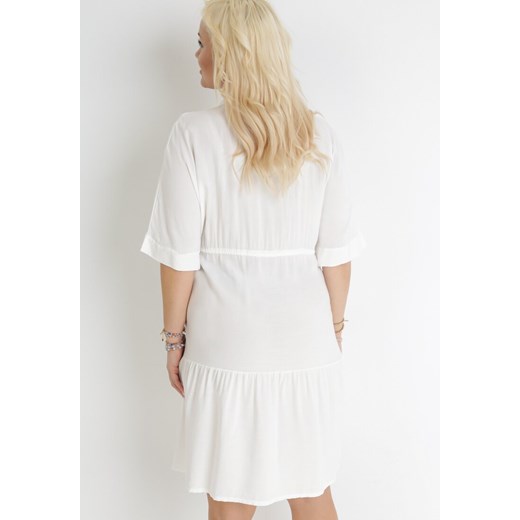 Biała Koszulowa Sukienka z Wiązanym Paskiem Landi 2XL Born2be Odzież okazja
