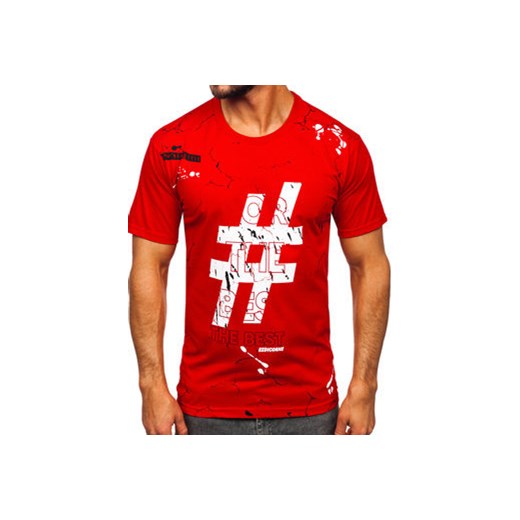 Czerwony bawełniany t-shirt męski z nadrukiem Denley 14728 2XL Denley