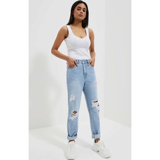 Spodniej jeansy damskie typu mom fit 4013, Kolor niebieski, Rozmiar XS, Moodo XS Primodo