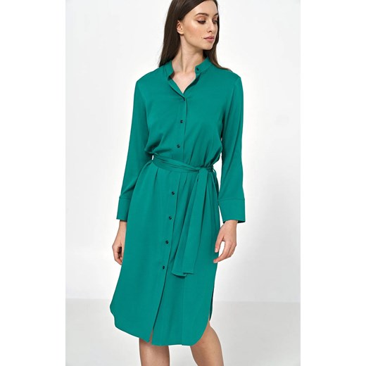 Wiskozowa sukienka midi w kolorze zielonym s217, Kolor zielony, Rozmiar 40, Nife ze sklepu Primodo w kategorii Sukienki - zdjęcie 153325107