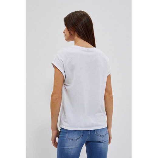 T-shirt z dekoltem w serek i nadrukiem biały ze sklepu Moodo.pl w kategorii Bluzki damskie - zdjęcie 153348137
