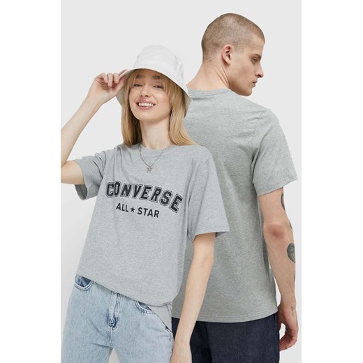 Converse t-shirt bawełniany kolor szary z nadrukiem 10024566.A03-VINTAGEGRE ze sklepu ANSWEAR.com w kategorii Bluzki damskie - zdjęcie 153355228