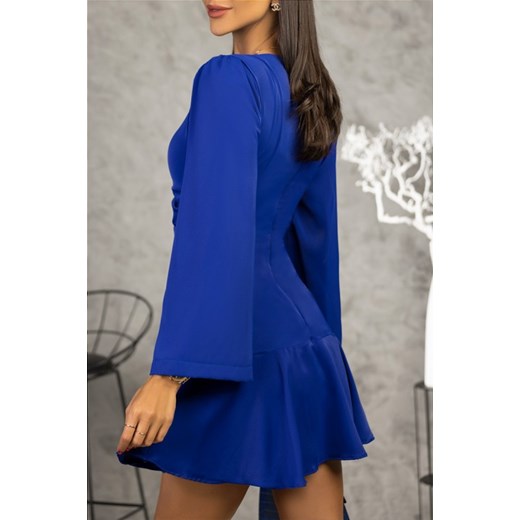 IVET sukienka niebieska z dekoltem w serek casual z długimi rękawami mini 