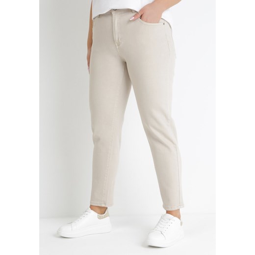 Beżowe Jeansy Mom Fit z Regularnym Stanem Alizabet XL okazja Born2be Odzież