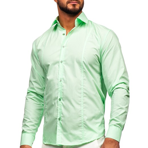 Koszula męska Denley zielona z długim rękawem bawełniana 