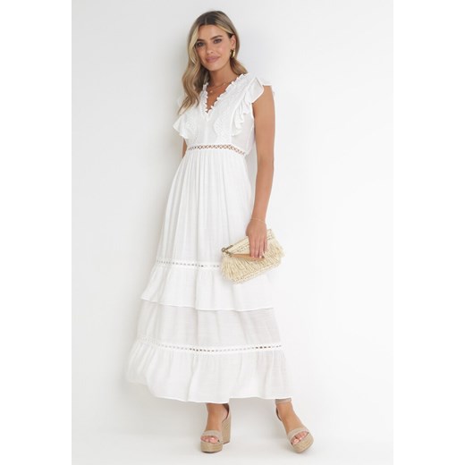 Biała Rozkloszowana Sukienka Maxi z Falbankami Teara ze sklepu Born2be Odzież w kategorii Sukienki - zdjęcie 153470005