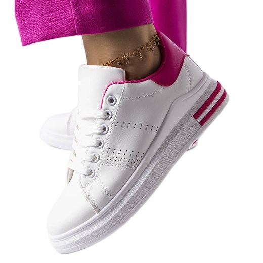 Buty sportowe damskie białe Bm sneakersy wiązane jesienne na płaskiej podeszwie