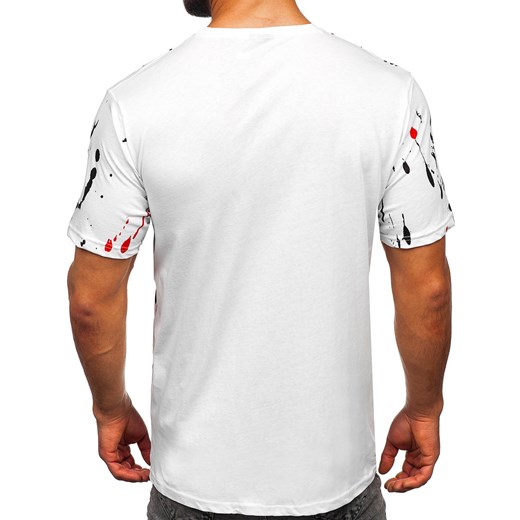 Biały bawełniany t-shirt męski z nadrukiem Bolf 14727 L Denley
