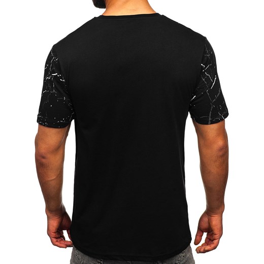 Czarny bawełniany t-shirt męski z nadrukiem Bolf 147737 L Denley