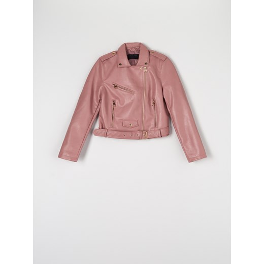 Sinsay - Kurtka ramoneska z paskiem - Różowy Sinsay L Sinsay