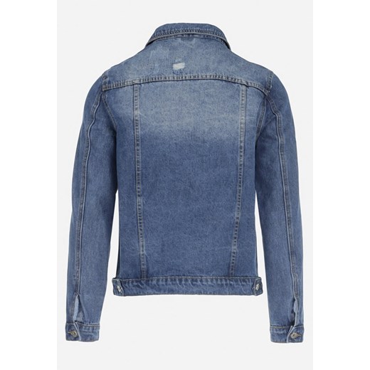 Granatowa Jeansowa Kurtka z Modnymi Przetarciami Tiadite 2XL okazja Born2be Odzież