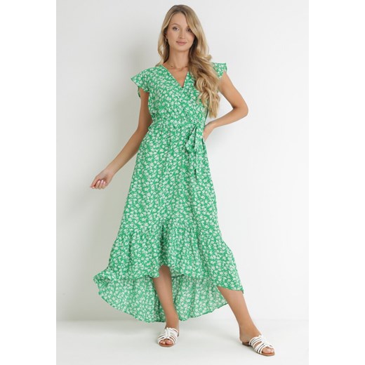 Zielona Sukienka Asymetryczna z Falbanką Livania ze sklepu Born2be Odzież w kategorii Sukienki - zdjęcie 153526438