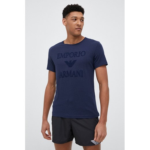 Emporio Armani Underwear t-shirt plażowy z domieszką lnu kolor granatowy z M ANSWEAR.com