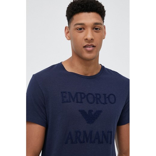 Emporio Armani Underwear t-shirt plażowy z domieszką lnu kolor granatowy z S ANSWEAR.com