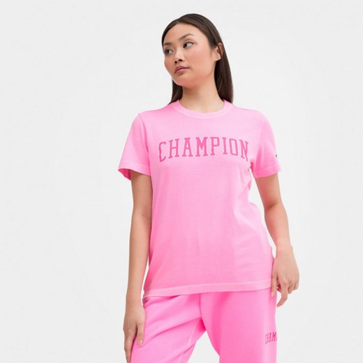 Bluzka damska Champion z krótkimi rękawami różowa w sportowym stylu z napisem 