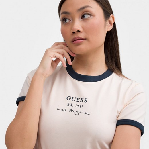 Bluzka damska beżowa Guess z krótkim rękawem młodzieżowa 