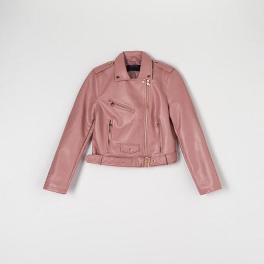 Sinsay - Kurtka ramoneska z paskiem - Różowy Sinsay L Sinsay