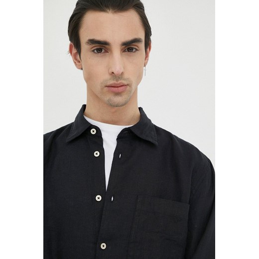 Marc O&apos;Polo koszula lniana kolor czarny regular z kołnierzykiem klasycznym XL ANSWEAR.com