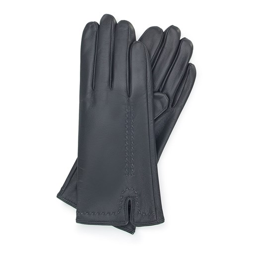 Damskie rękawiczki skórzane z ozdobnym stębnowaniem ciemnoszare ze sklepu WITTCHEN w kategorii Rękawiczki damskie - zdjęcie 153637035