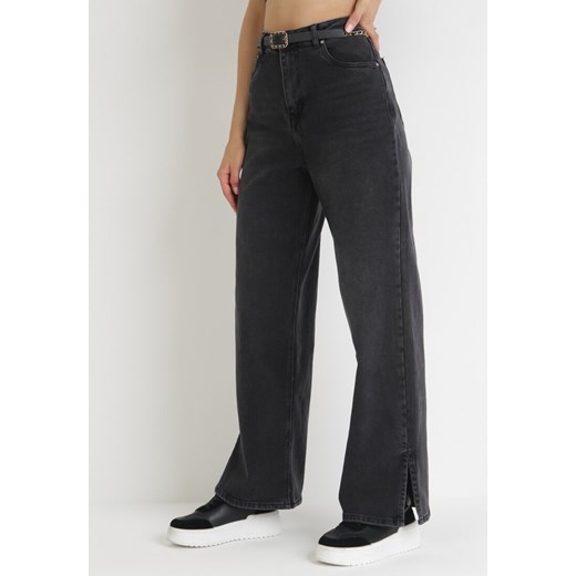 Czarne Jeansy z Szerokimi Nogawkami z Rozcięciem Breneie ze sklepu Born2be Odzież w kategorii Jeansy damskie - zdjęcie 153733566