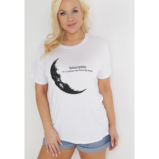 Biały T-shirt z Nadrukiem z Motywem Księżyca i Napisem Zitlalia ze sklepu Born2be Odzież w kategorii Bluzki damskie - zdjęcie 153733786
