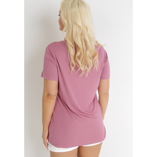 Ciemnoróżowy T-shirt z Nadrukiem z Motywem Księżyca i Napisem Zitlalia 3XL Born2be Odzież okazyjna cena