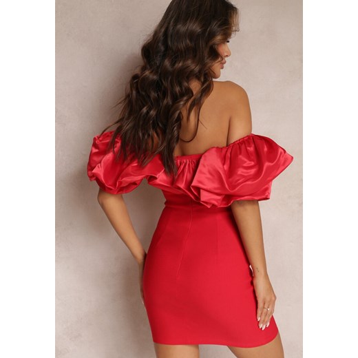 Czerwona Dopasowana Sukienka Mini z Falbanami Denime ze sklepu Renee odzież w kategorii Sukienki - zdjęcie 153740298