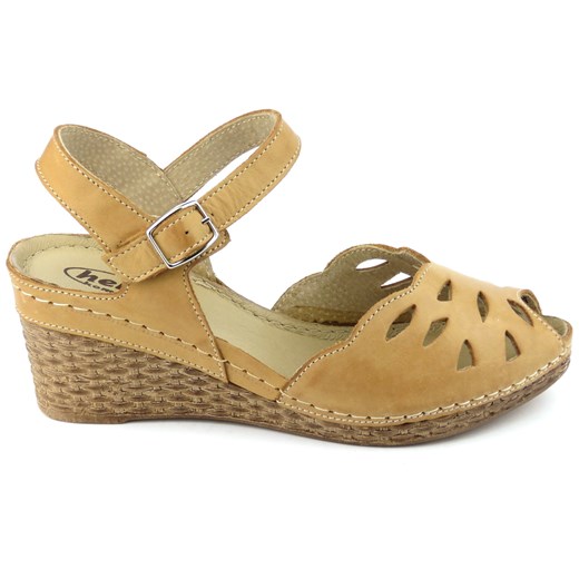 Wygodne sandały damskie w stylu pin-up - HELIOS Komfort 4023, jasnobrązowe ze sklepu ulubioneobuwie w kategorii Sandały damskie - zdjęcie 153744875