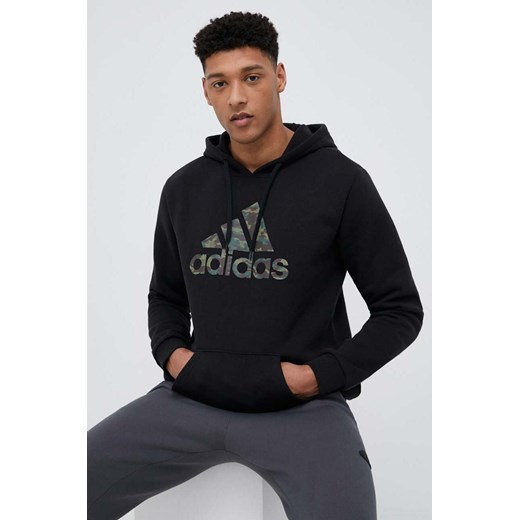 adidas bluza męska kolor czarny z kapturem wzorzysta L ANSWEAR.com