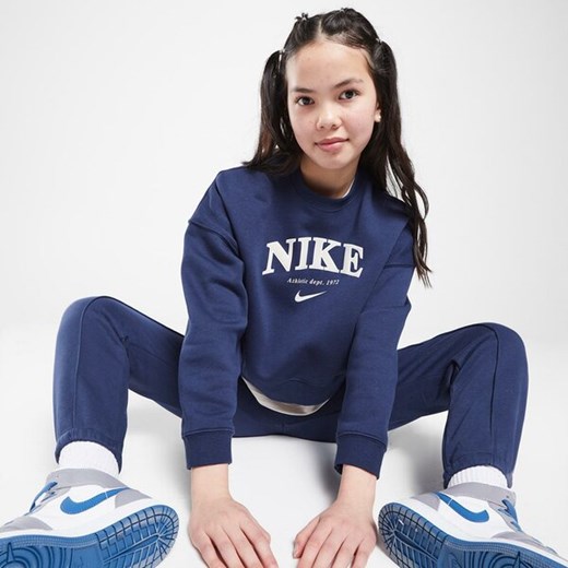 NIKE BLUZA (G)TREND FLC CREW NVY/CRM SWEATSHIRT GRANATOWY FD0885-410 Nike 13-15YRS JD Sports