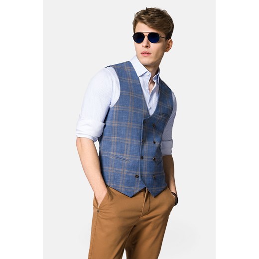 Kamizelka Dwurzędowa Niebieska w Kratę Tartan Ardon ze sklepu Lancerto S.A. w kategorii Kamizelki męskie - zdjęcie 153773907