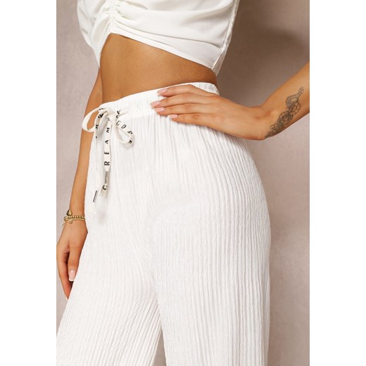Białe Szerokie Spodnie ze Sznurkiem i Elastyczną Gumką w Talii Idda Renee L okazja Renee odzież
