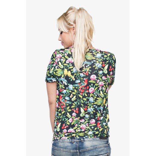 T-shirt Oversize Print /BIRDS AND FLOWERS/ magiazakupow-com zielony miekki