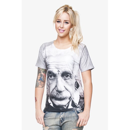 T-shirt Oversize Print /EINSTEIN/ magiazakupow-com bezowy materiałowe