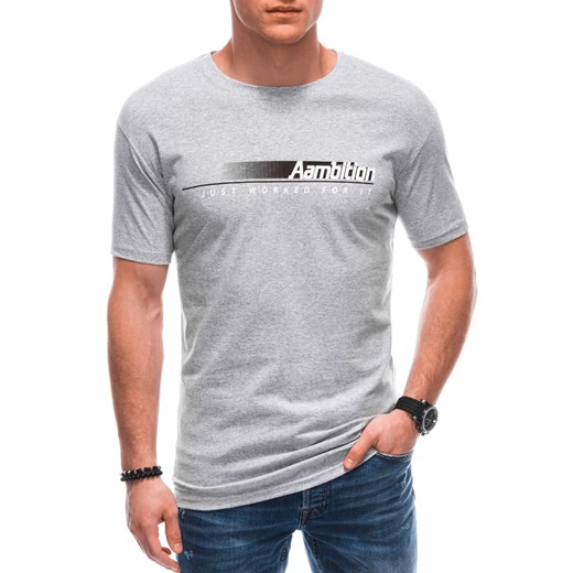 T-shirt męski z nadrukiem 1799S - szary ze sklepu Edoti w kategorii T-shirty męskie - zdjęcie 154076386