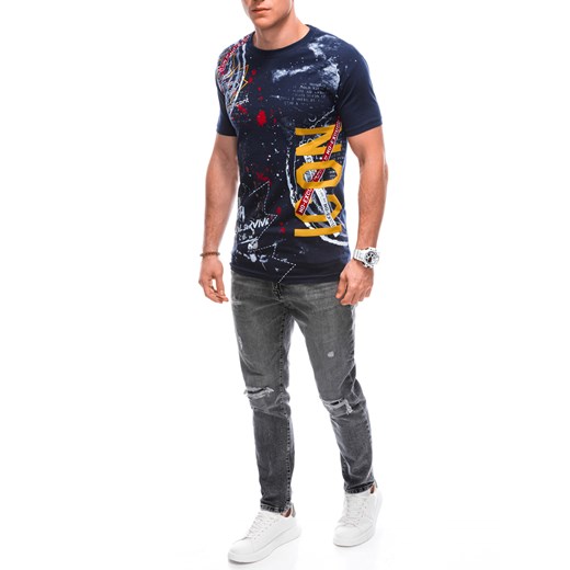 T-shirt męski z nadrukiem 1789S - granatowy Edoti.com XL Edoti