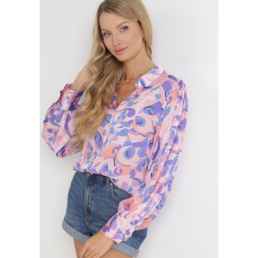 Różowo-Fioletowa Koszula w Abstrakcyjny Kolorowy Wzór Gaetana ze sklepu Born2be Odzież w kategorii Koszule damskie - zdjęcie 154078617
