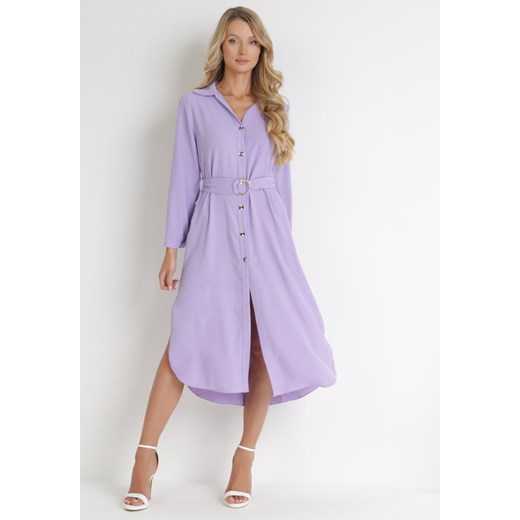 Fioletowa Sukienka Koszulowa z Paskiem Alik ze sklepu Born2be Odzież w kategorii Sukienki - zdjęcie 154078707