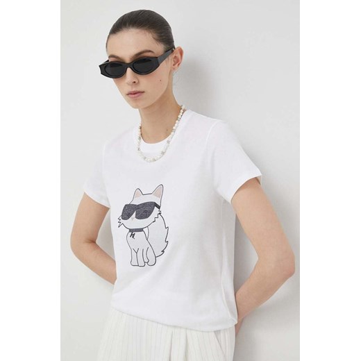 Karl Lagerfeld t-shirt bawełniany kolor biały ze sklepu ANSWEAR.com w kategorii Bluzki damskie - zdjęcie 154079469