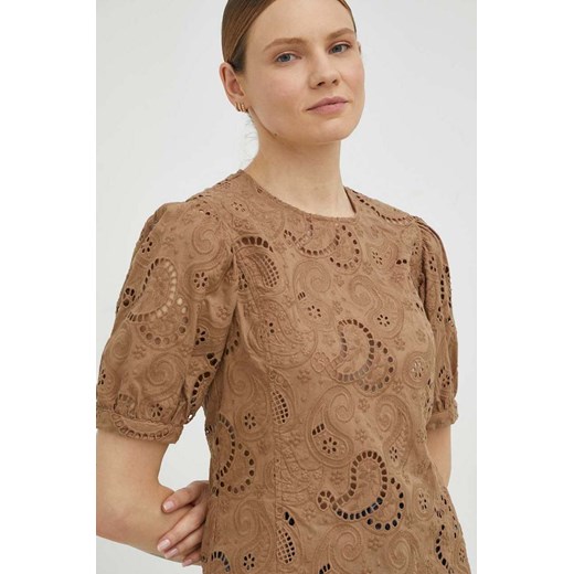 Herskind bluzka bawełniana damska kolor brązowy gładka ze sklepu ANSWEAR.com w kategorii Bluzki damskie - zdjęcie 154082808