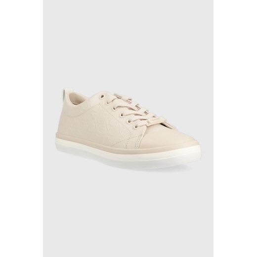 Calvin Klein tenisówki skórzane LOW PROF VULC LACE UP - HF MONO kolor beżowy Calvin Klein 38 ANSWEAR.com