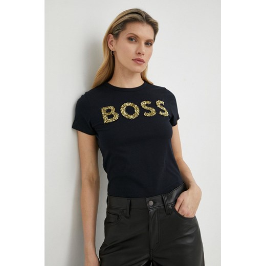 BOSS t-shirt bawełniany kolor czarny ze sklepu ANSWEAR.com w kategorii Bluzki damskie - zdjęcie 154087658
