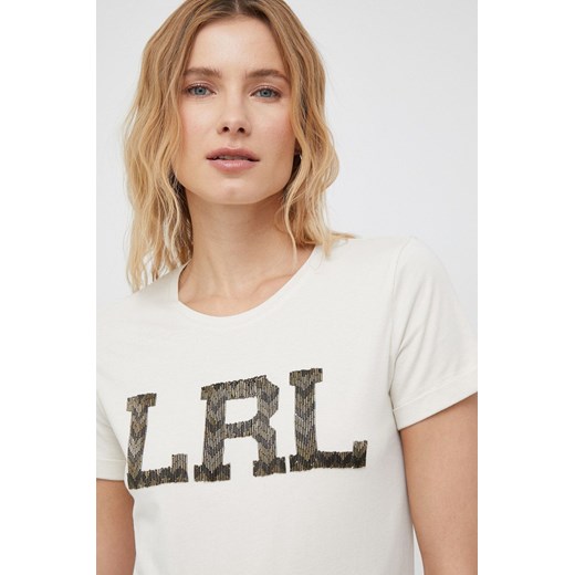 Lauren Ralph Lauren t-shirt bawełniany kolor beżowy ze sklepu ANSWEAR.com w kategorii Bluzki damskie - zdjęcie 154088409