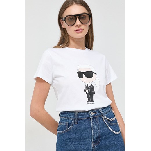 Karl Lagerfeld t-shirt bawełniany kolor biały ze sklepu ANSWEAR.com w kategorii Bluzki damskie - zdjęcie 154089185