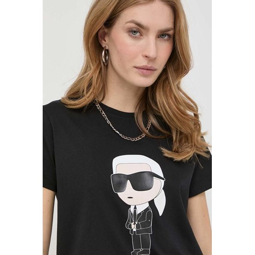 Karl Lagerfeld t-shirt bawełniany kolor czarny ze sklepu ANSWEAR.com w kategorii Bluzki damskie - zdjęcie 154089195
