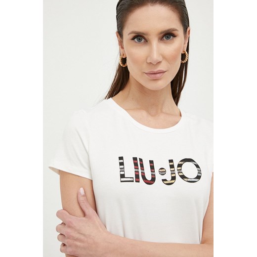 Liu Jo t-shirt damski kolor beżowy ze sklepu ANSWEAR.com w kategorii Bluzki damskie - zdjęcie 154091398