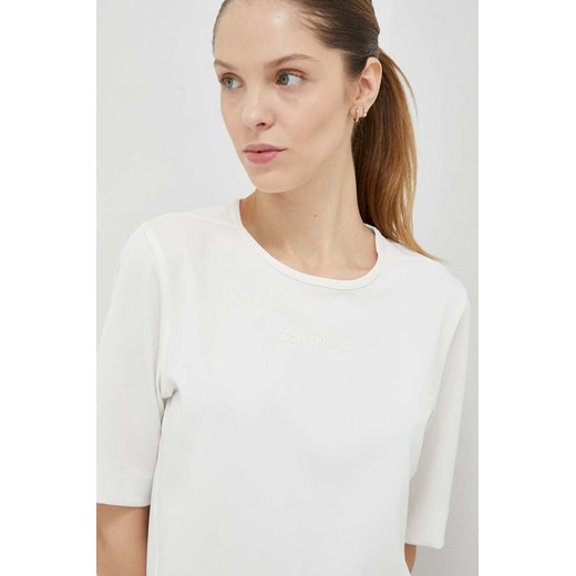 Bluzka damska Calvin Klein na lato casual z okrągłym dekoltem biała z krótkim rękawem 