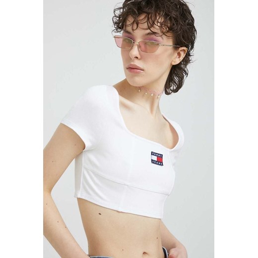 Tommy Jeans top damski kolor biały ze sklepu ANSWEAR.com w kategorii Bluzki damskie - zdjęcie 154093986